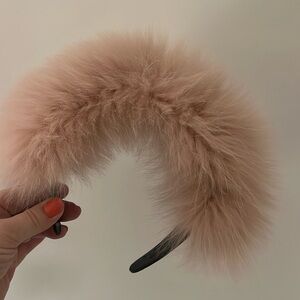 Headband Fox Fur with leather Nude Pink Hair Accessory with Voluminous T…